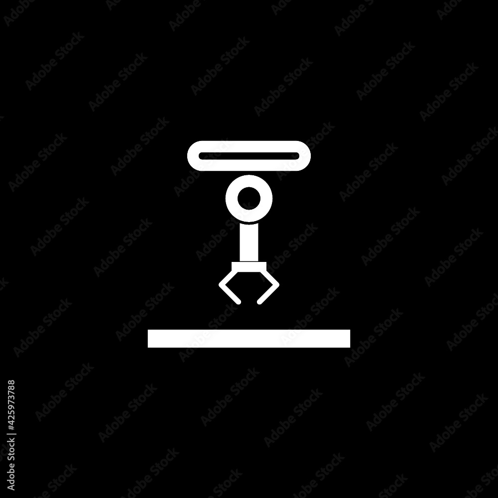 Robot arm icon isolated on dark background Robot arm icon isolated on dark background