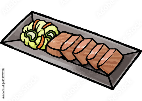 【手描きベクターイラスト素材】厚切り牛タン焼きのイラスト