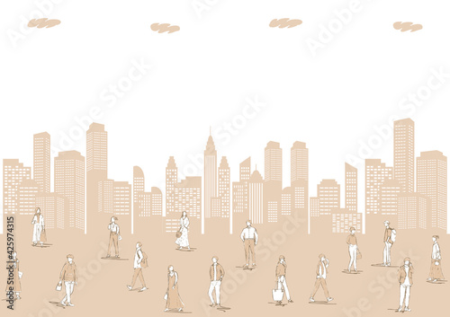 都市風景と若者