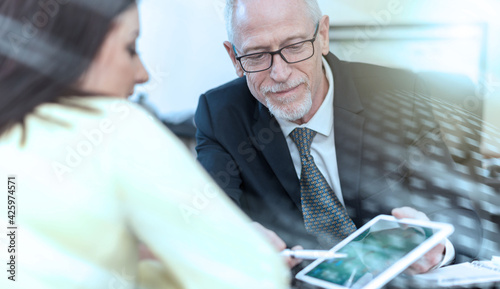 Canvas Print Woman meeting financial adviser in office, light effect; light effect