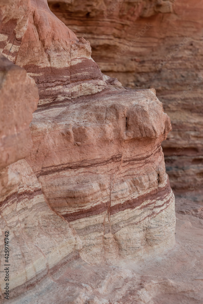 Red Canyon in southern Israel. Close up of natural rock formations.
