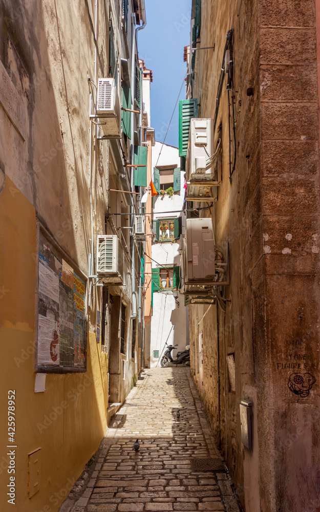 Cobblestone alley in the historic heart of Rovinj