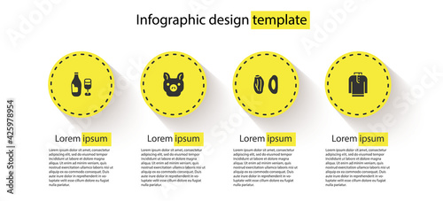 Set Wine bottle with glass, Pig, Date fruit and Shirt kurta. Business infographic template. Vector