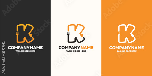 Initial letter K food Logo Design Template. Illustration vector graphic. Design concept fork and spoon With letter symbol. Perfect for  cafe, restaurant, cooking business