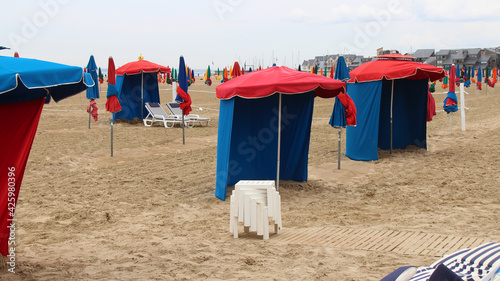 beach huts in deauville in normandy (france) 