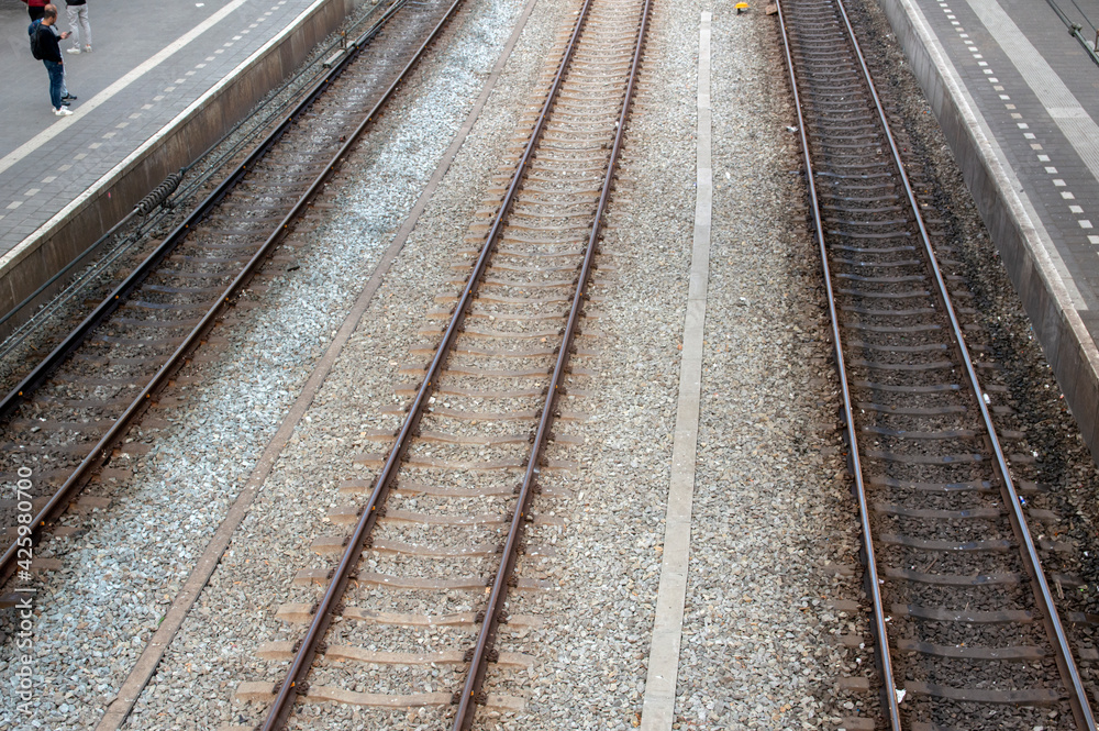 Empty Rail Track At The Train Station Zaandam The Netherlands 23-10-2019