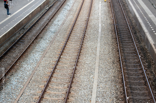 Empty Rail Track At The Train Station Zaandam The Netherlands 23-10-2019