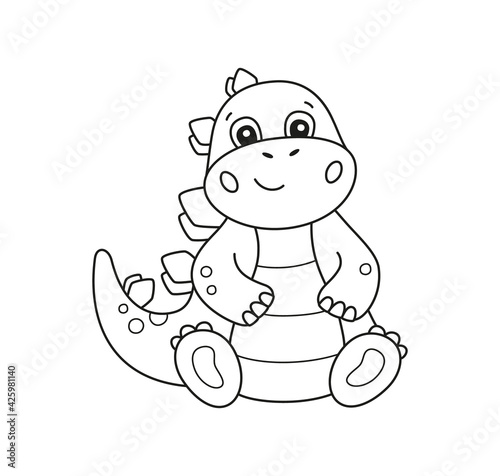 Cute little dinosaur for kid coloring book. Baby stegosaurus. Children puzzle game. Black and white cartoon vector illustration on white background