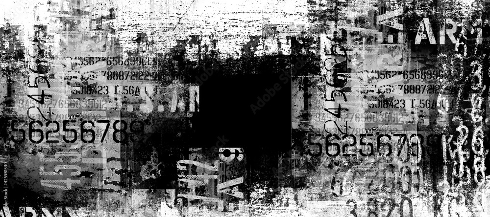 Abstract grunge lettering background. Urban cyber punk wide illustration	
