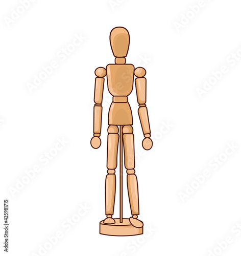 A puppet, a wooden puppet on hinges. A mock-up of a human figure. Poses. Design element, isolated object, layout print.