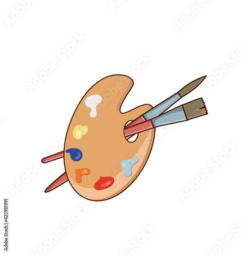 A palette with colors.Drawing tools. Working tools of the artist. Design element, layout, print.