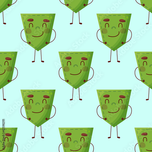 Seamless pattern Cucumber-shaped patch pocket. Character pocket cucumber. Cartoon style. Design element. 