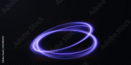 Abstract vector light effect of golden line of light. Movement light lines moving in a circle. Lighting equipment for advertising brochures, banners and materials.