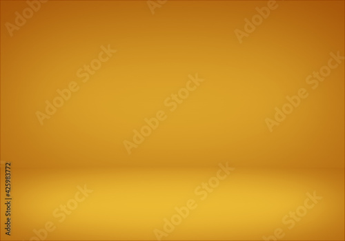Empty floor backdrop yellow room studio gradient spotlight backdrop 3d render. displays for product.