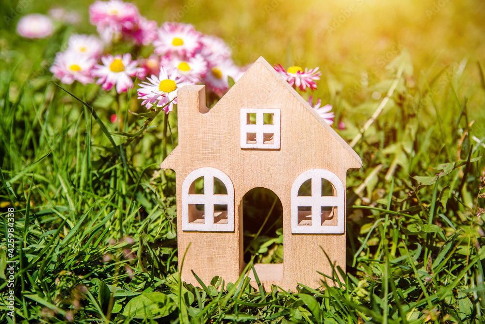 The symbol of the house stands among white daisies
The symbol of the house stands among white daisies