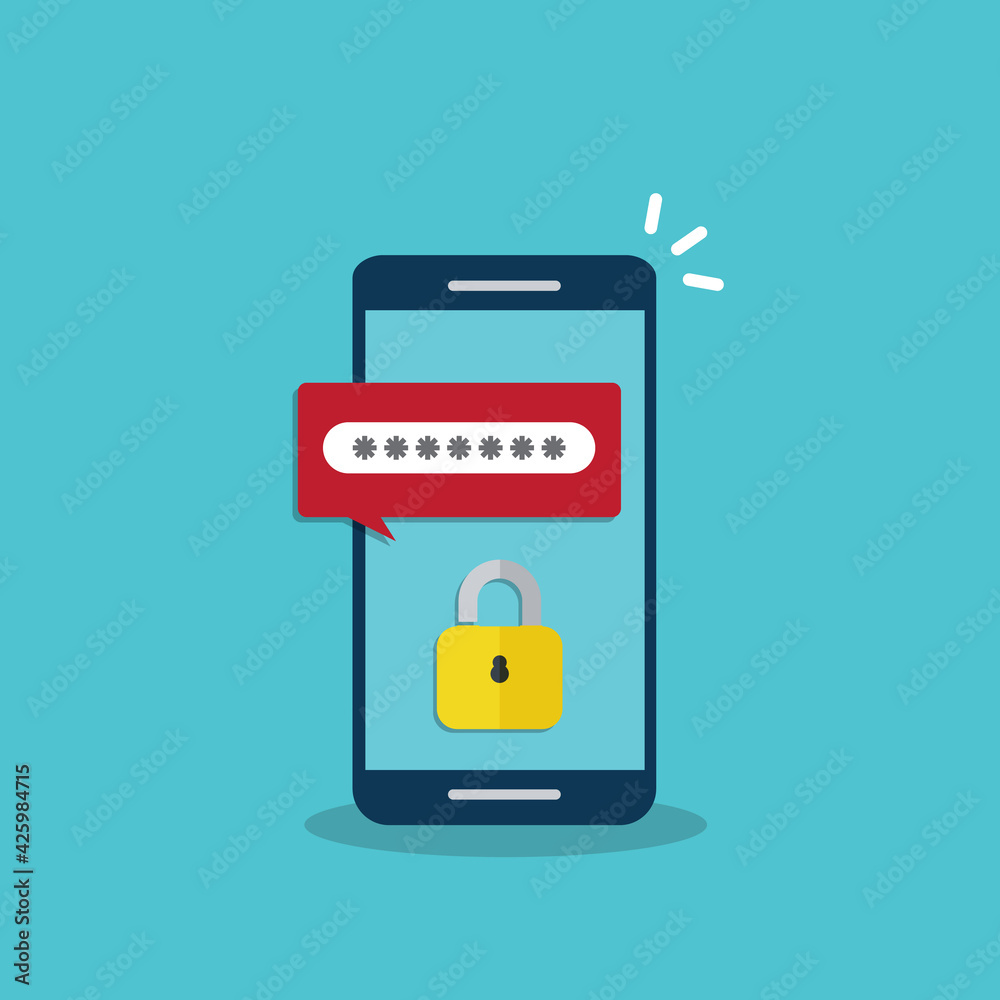 Unlocked notification button and password field on a mobile phone. Smartphone security concept. Unlocked notification button and password field on a mobile phone. Smartphone security concept.