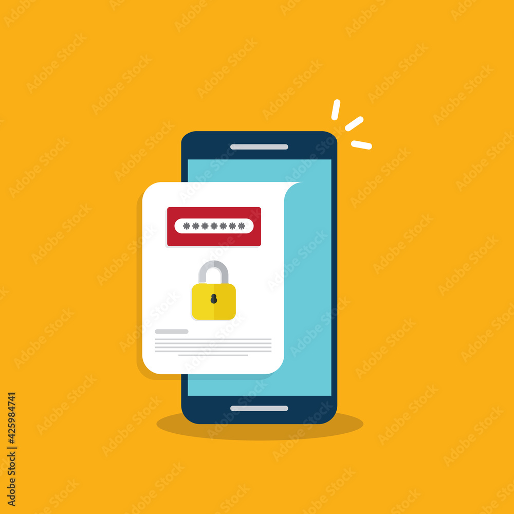 Unlocked notification button and password field on a mobile phone. Smartphone security concept. Unlocked notification button and password field on a mobile phone. Smartphone security concept.