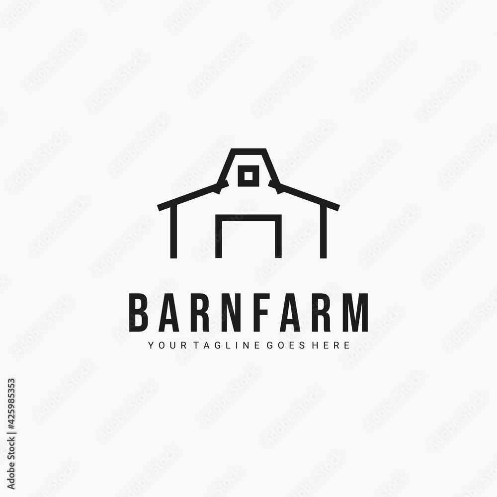 Fototapeta premium Line art barn minimalist logo vector illustration design