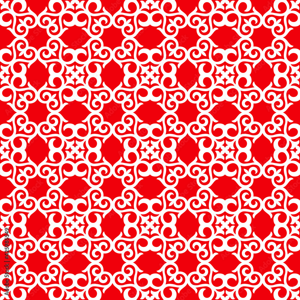 Decorative Asian Folk Seamless Pattern. Ornament of Asian Nomads: Kyrgyz, Kazakhs, Bashkirs, Tatars, Yakut, Mongols. Ethnic Vector Illustration for Paper Products, Textiles.	