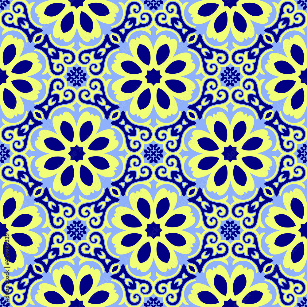 Fototapeta premium Vector ornamental seamless pattern. Background and wallpaper in ethnic style. Vector illustration can be used for backgrounds, motifs, textile, wallpapers, fabrics, gift wrapping, templates.