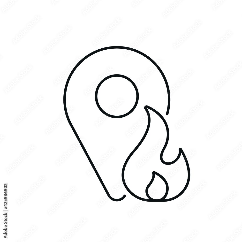 Geolocation of fire linear icon. Firefighters. Rescue service. Thin line customizable illustration. Contour symbol. Vector isolated outline drawing. Editable stroke Geolocation of fire linear icon. Firefighters. Rescue service. Thin line customizable illustration. Contour symbol. Vector isolated outline drawing. Editable stroke
