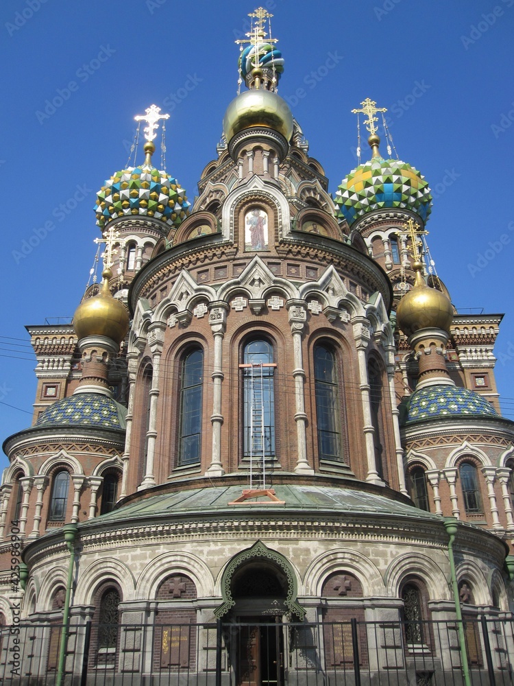 Russia, Saint Petersburg, 20.05.2020 Spas on Blood in St. Petersburg on one of the clear blue sky
