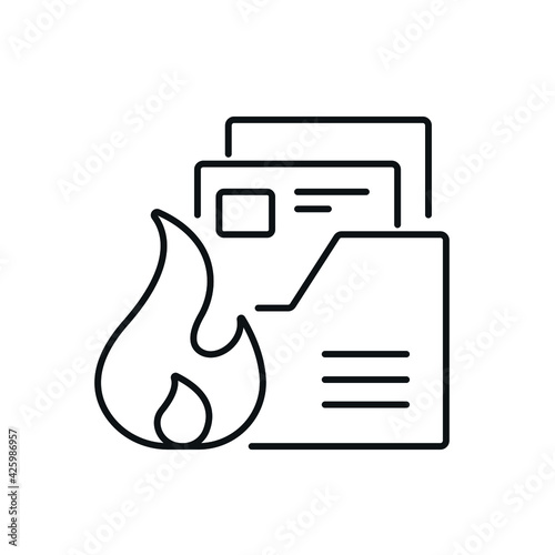 Fire archive linear icon. Firefighters. Rescue service. Thin line customizable illustration. Contour symbol. Vector isolated outline drawing. Editable stroke