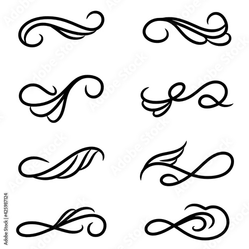 set of borders and swirl dividers decorative elements isolated on white for design