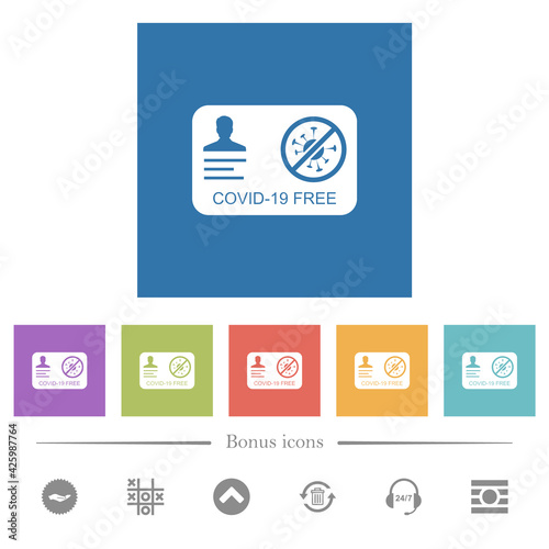 Covid 19 free flat white icons in square backgrounds