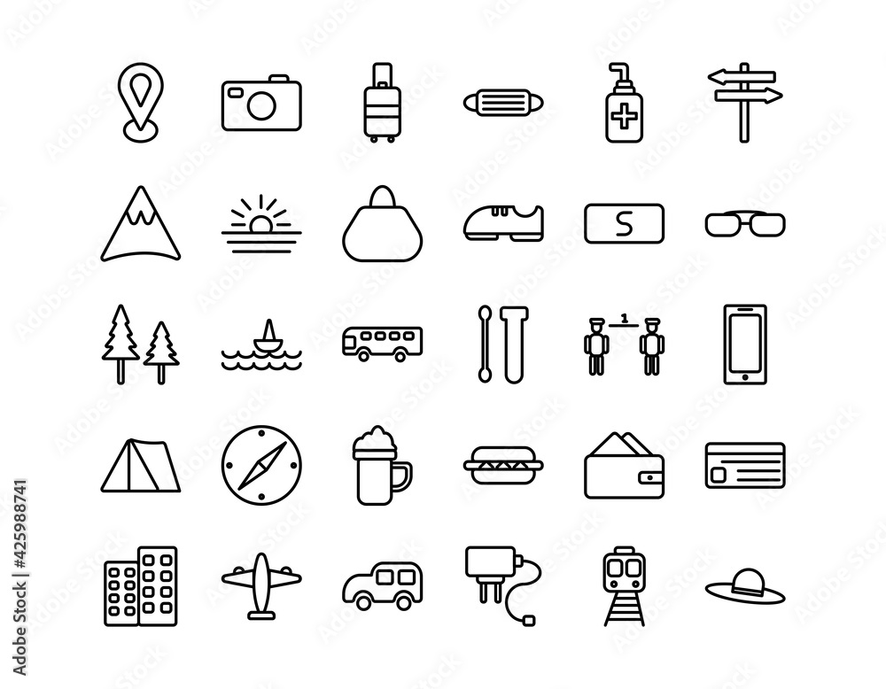 Travel icon set minimalist line Travel icon set minimalist line