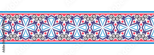 Border line seamless background. Decorative design seamless ornamental mosaic border pattern. Islamic, indian, arabic motifs. Abstract flower. Vector illustration
