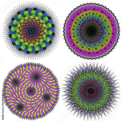 Vector collection of color monochrome mandalas.