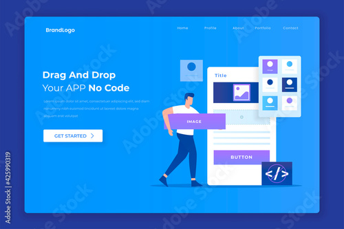 Flat design of drag and drop app builder concept. Illustration for websites, landing pages, mobile applications, posters and banners