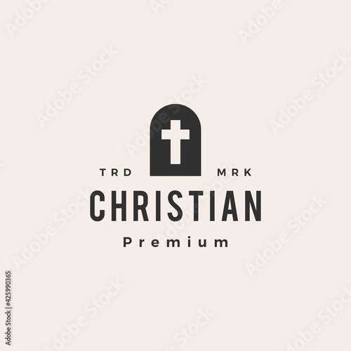 niche door christian cross hipster vintage logo vector icon illustration