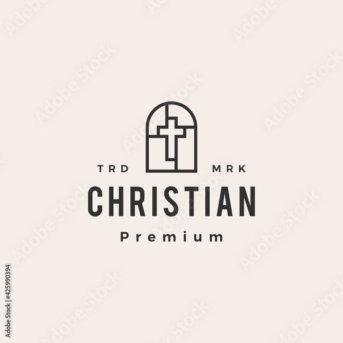 niche door christian cross hipster vintage logo vector icon illustration