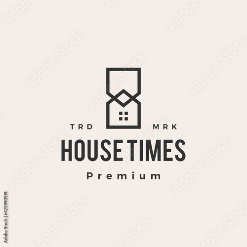 hourglass house time hipster vintage logo vector icon illustration