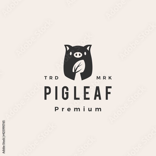 pig leaf hipster vintage logo vector icon illustration