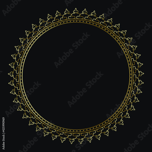 Luxury frame gold color on black background. Design template elegant wedding invitation card; invitation; workpiece for your design. Vector.	