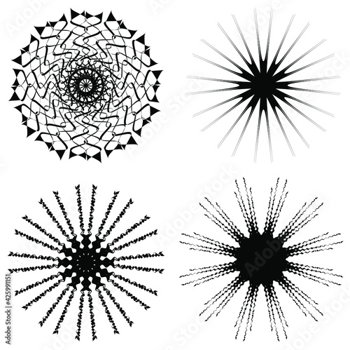 Collection of black silhouettes of snowflakes on a white background. Winter composition. Christmas, New Year.