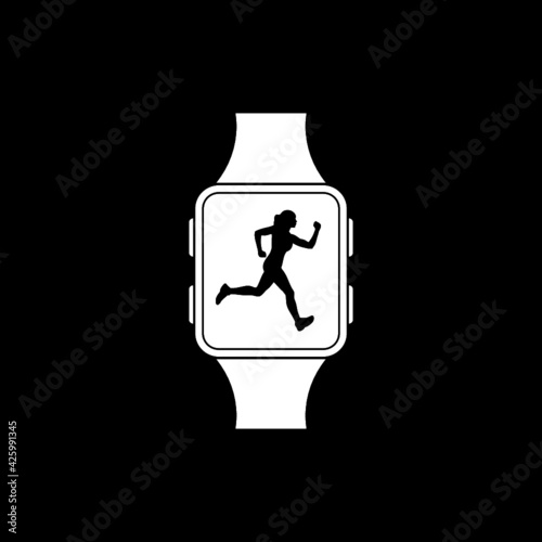 Woman fitness tracker icon isolated on dark background