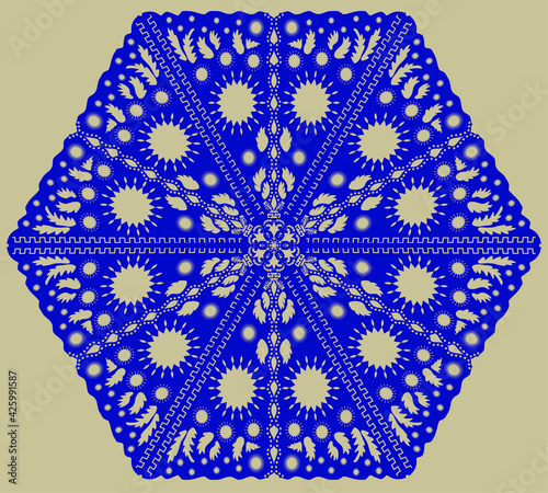 Blue silhouette of snowflakes on a beige background. Winter composition. Christmas, New Year.