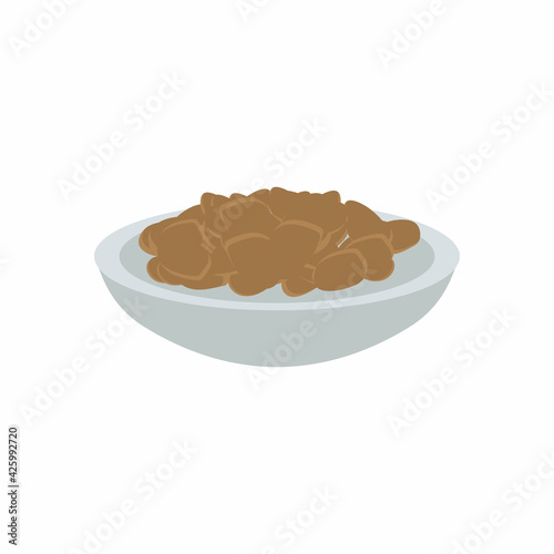 A bowl of canned beans. Vegetables, fruits, soups can products. Bean of food icon cartoon style. Healthy organic food. Flat lentils vector illustration isolated on a white background