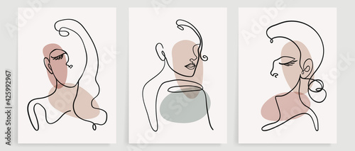 Surreal faces abstract art background vector. Portrait abstract face one line drawing with modern continuous line art and abstract geometric art style. Good for poster, wall art, print, cover design.