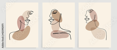 Surreal faces abstract art background vector. Portrait abstract face one line drawing with modern continuous line art and abstract geometric art style. Good for poster, wall art, print, cover design.