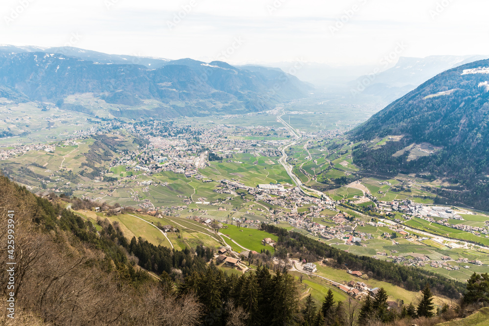 Panoramic view on the Adige Valley, Etschtal with the town of Merano (Meran) South Tirol - Italy - Südtirol - Alto Adige