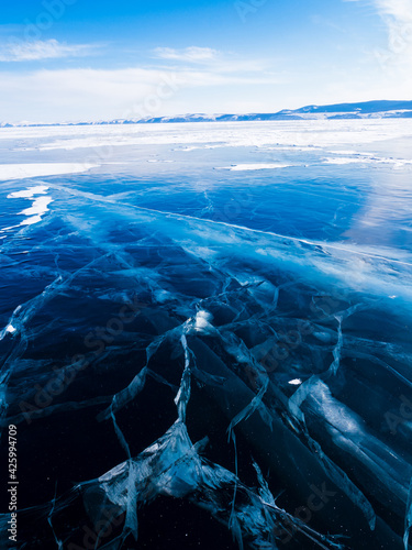 Beautiful blue ice on Lake Baikal.