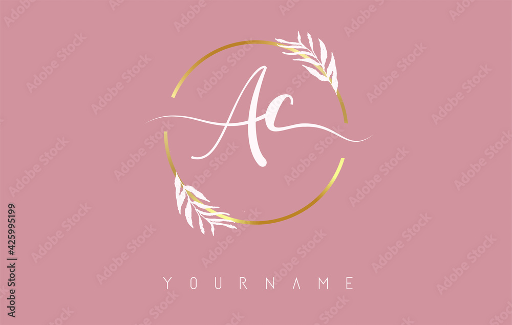 AC a c Letters logo design with golden circle and white leaves on ...