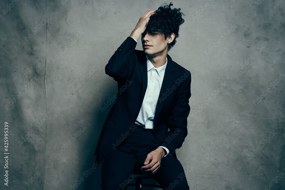 man in suit curly hair modern lifestyle fashion man in suit curly hair modern lifestyle fashion