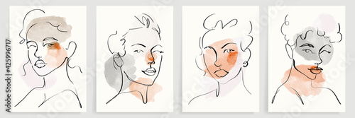 Surreal faces abstract art background vector. Portrait abstract face one line drawing with modern continuous line art and abstract geometric art style. Good for poster, wall art, print, cover design.