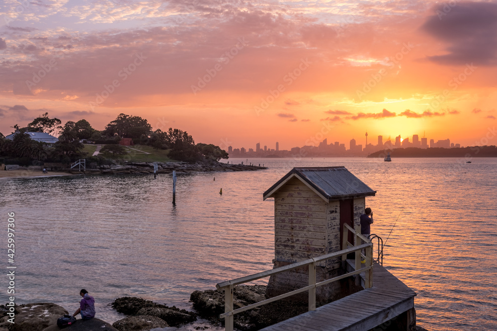 Sunset Scape of Sydney at Camp Cove jetty